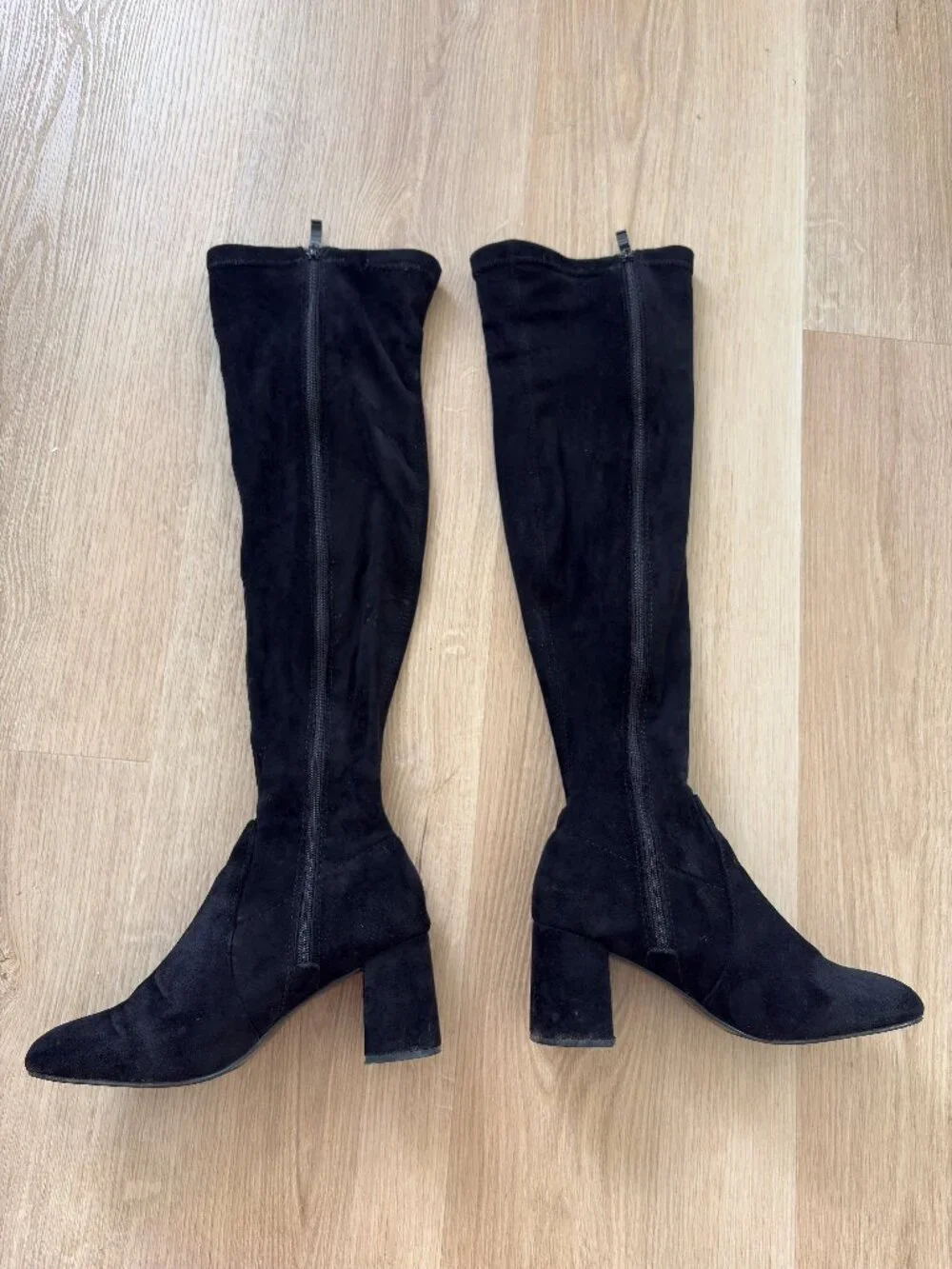 Black Faux Suede Over The Knee Boots Size 7 Block Heel